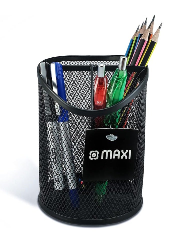 3 Slot Metal Mesh Pen and Pencil Holder, Black - Image 4