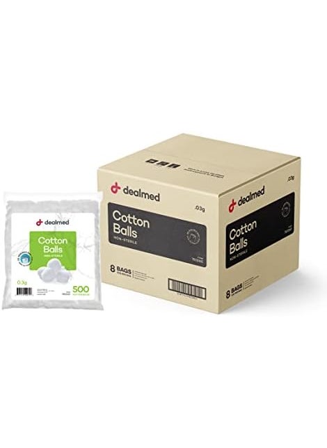 Dealmed - Dealmed Cotton Balls for Face, Makeup & Nail Polish Remover, Medical Uses, & DIY Crafts | Non-Sterile Bulk Pack | Resealable Zip-Locked Bag | 100% Pure Cotton - Soft, Absorbent, Gentle (4,000/Case) - Image 1