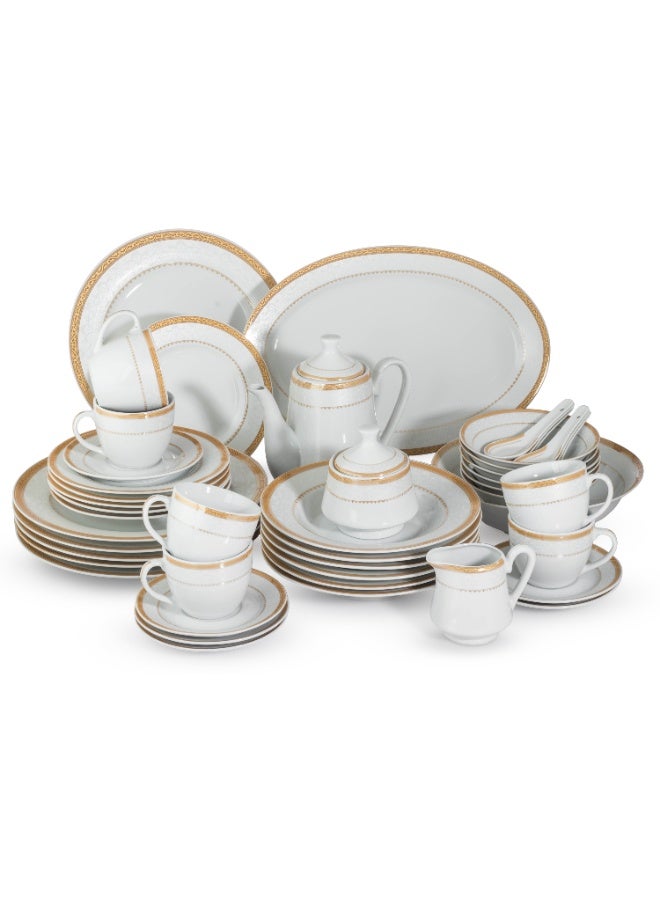 Dania 49 Pieces Porcelain Dining Set White Color With Golden Font Enough For 6 People White - Image 2