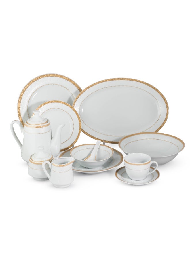 Dania 49 Pieces Porcelain Dining Set White Color With Golden Font Enough For 6 People White - Image 3