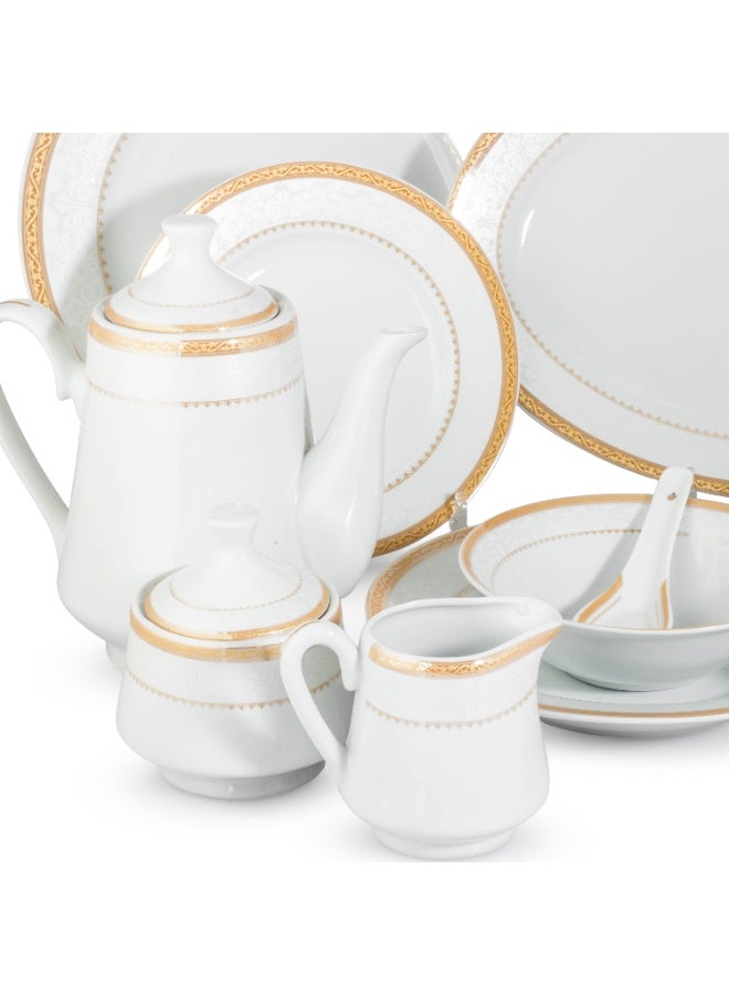 Dania 49 Pieces Porcelain Dining Set White Color With Golden Font Enough For 6 People White - Image 4