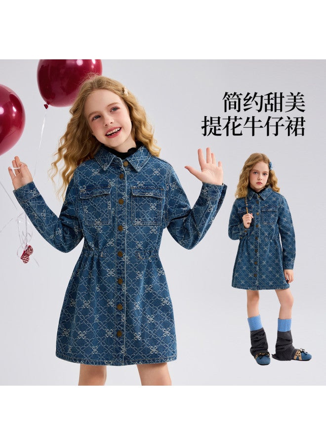 ASK JUNIOR Children's Dress 25 Autumn Academic Style Back-to-school Season Large Kids Denim Dress Girls Long Sleeve Princess Dress - Image 2