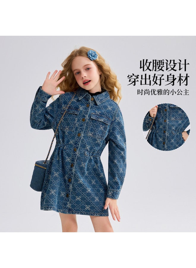 ASK JUNIOR Children's Dress 25 Autumn Academic Style Back-to-school Season Large Kids Denim Dress Girls Long Sleeve Princess Dress - Image 4