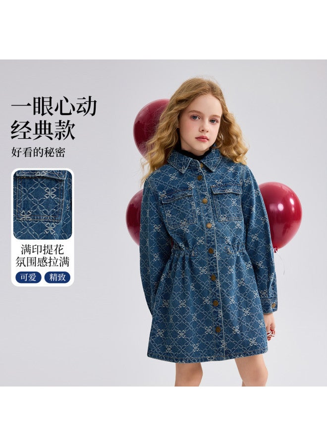 ASK JUNIOR Children's Dress 25 Autumn Academic Style Back-to-school Season Large Kids Denim Dress Girls Long Sleeve Princess Dress - Image 3