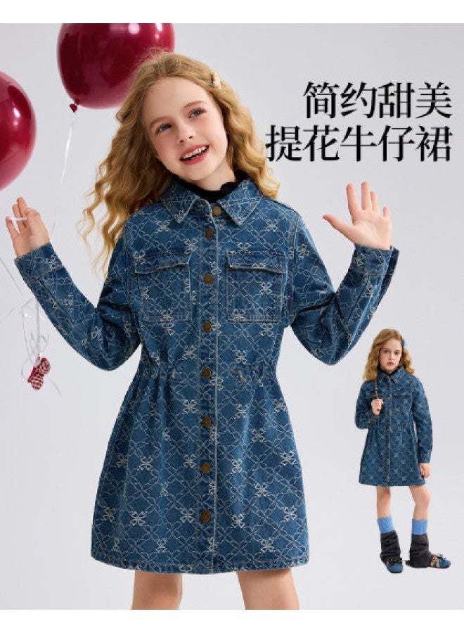 ASK JUNIOR Children's Dress 25 Autumn Academic Style Back-to-school Season Large Kids Denim Dress Girls Long Sleeve Princess Dress - Image 1