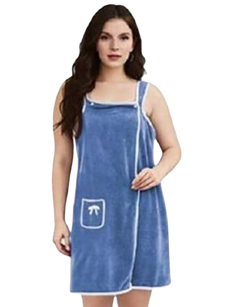 BREVARD Microfiber Bathrobe,Bath Towel,Magic Towel,Beach Dress,Beach and Spa Bathrobe for Girls & Women 300 GSM - (Pack of 1, Blue) - Image 1