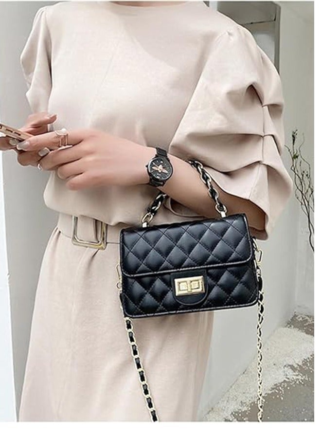 Women's Quilted Crossbody Shoulder Bag – Small PU Leather Handbag with Gold Chain Strap & Turn-Lock Closure – Elegant Fashion Purse for Casual or Formal Outfits - Image 4