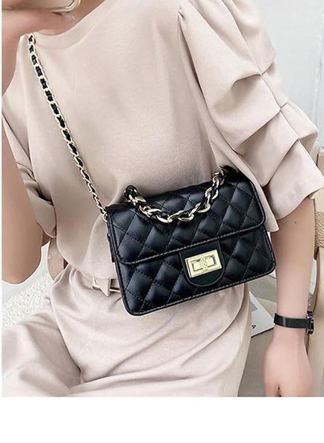 Women's Quilted Crossbody Shoulder Bag – Small PU Leather Handbag with Gold Chain Strap & Turn-Lock Closure – Elegant Fashion Purse for Casual or Formal Outfits - Image 5