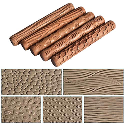 Yushen 5Pcs Wooden Clay Texture Rolling Emboss Plaid Hand Rollers Polymer Clay Ceramic Pattern Pottery Tools - Image 1
