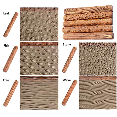 Yushen 5Pcs Wooden Clay Texture Rolling Emboss Plaid Hand Rollers Polymer Clay Ceramic Pattern Pottery Tools - Image 5
