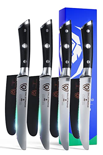 Dalstrong Steak Knives-4pc- Serrated Blade-Gladiator Series Elite-Forged German High-Carbon Steel-Table Dinner Kitchen Knives-Sheaths-Razor Sharp - Dinner Set-NSF Certified - Image 1