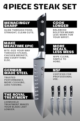 Dalstrong Steak Knives-4pc- Serrated Blade-Gladiator Series Elite-Forged German High-Carbon Steel-Table Dinner Kitchen Knives-Sheaths-Razor Sharp - Dinner Set-NSF Certified - Image 5