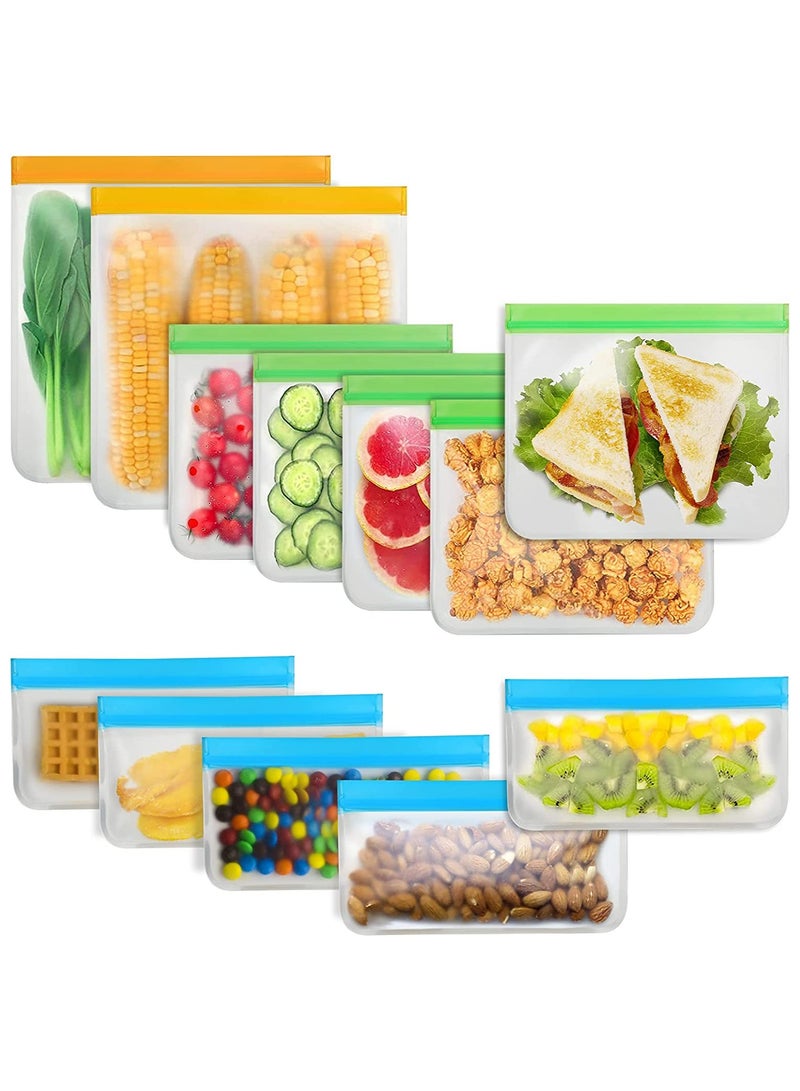 إيلونسي 10 قطع من أكياس تخزين الطعام القابلة لإعادة الاستخدام، وأكياس تجميد متعددة الأحجام مقاومة للتسرب، و10 قطع من أكياس تنظيم تخزين المطبخ المطورة، وأكياس زيبلوك قابلة لإعادة الاستخدام وخالية من مادة بيسفينول أ - Image 1