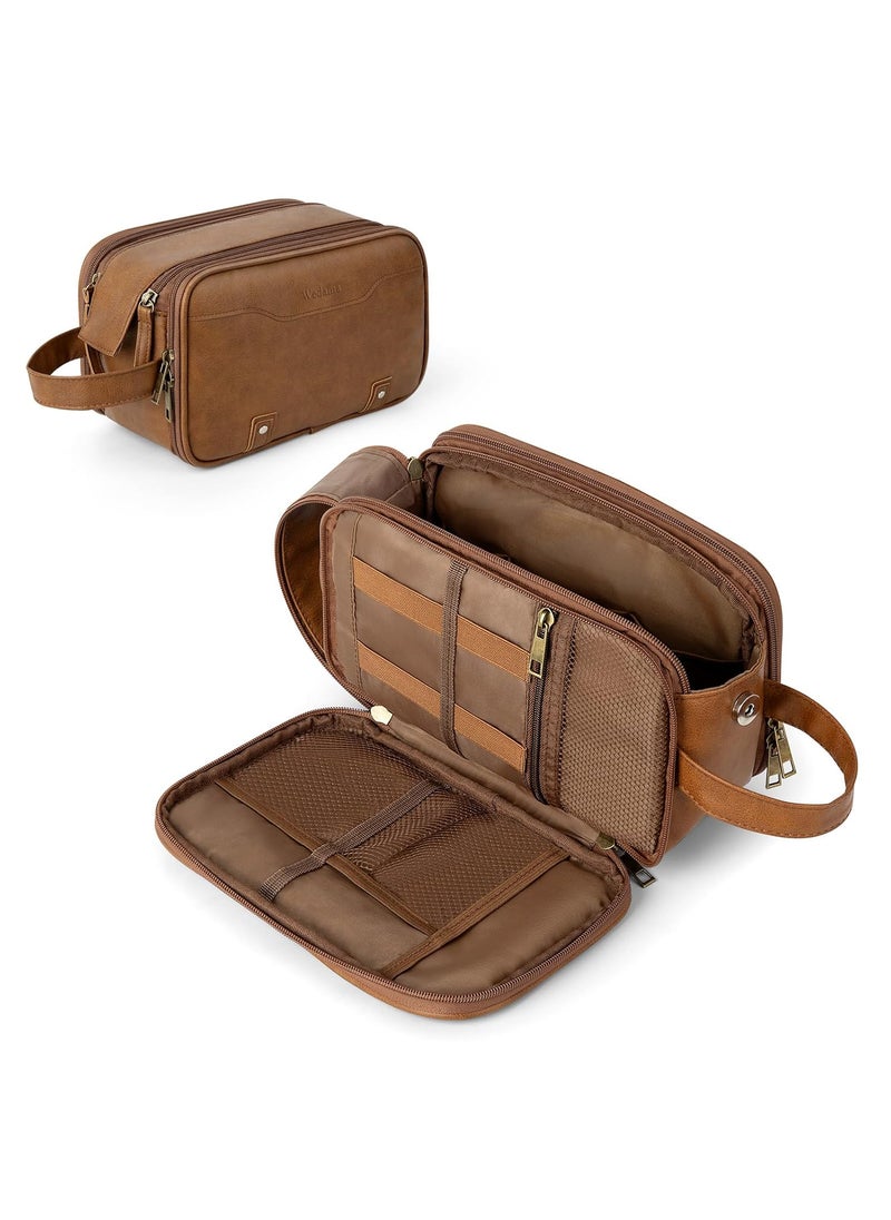 Wedama Wedama Toiletry Bag for Men, PU Leather Travel Toiletry Bag with Electronic Organizer Bag Hanging Travel Shaving Bag for Toiletries, Waterproof Dopp Kit for Travel Business Trips Swim Camping, Brown 