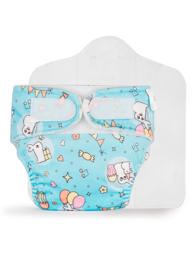 SuperBottoms Newborn UNO- Washable & Reusable waterproof Adjustable cloth diaper for babies-Pack of 1 diaper with Prefold style Pad (Hunny Bunny) - Image 1