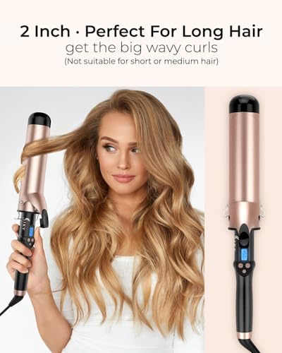 IKV 2 Inch Curling Iron Extra Long Barrel for Long Hair, Large Barrel Curling Wand Ceramic Tourmaline with LCD Display,10 Temps, Dual Voltage - Image 2