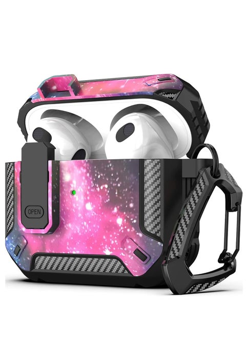 Airpods 4 Case, Airpods 4th Generation Case with Lock, Airpods 4th Generation Case, Hard Shell Rugged Shockproof Case with Keychain for Apple Airpods 4 2024 (Starry Sky)