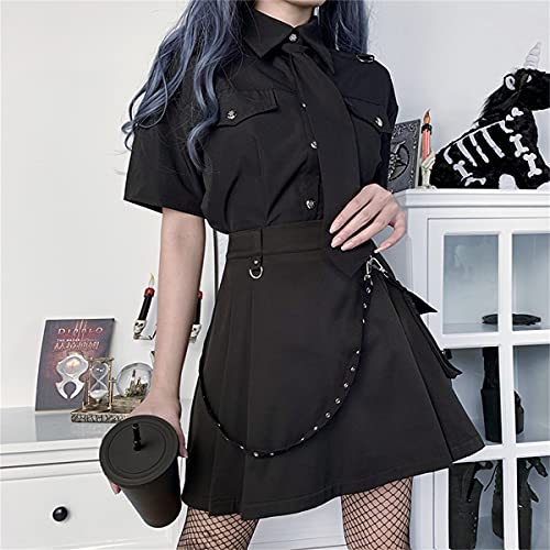FIDDY898 Women’s High Waisted Goth Skirt Black Mini Skirts with Chain Short A-line Pleated School Tennis Skirt Dress Punk S - Image 2