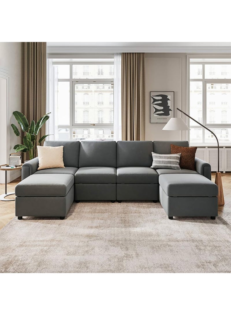 Karnak Linsy Salon U-Shape Modern Design Polyester Sofa For Living Room Color (Grey - 4 Seater) - Image 1