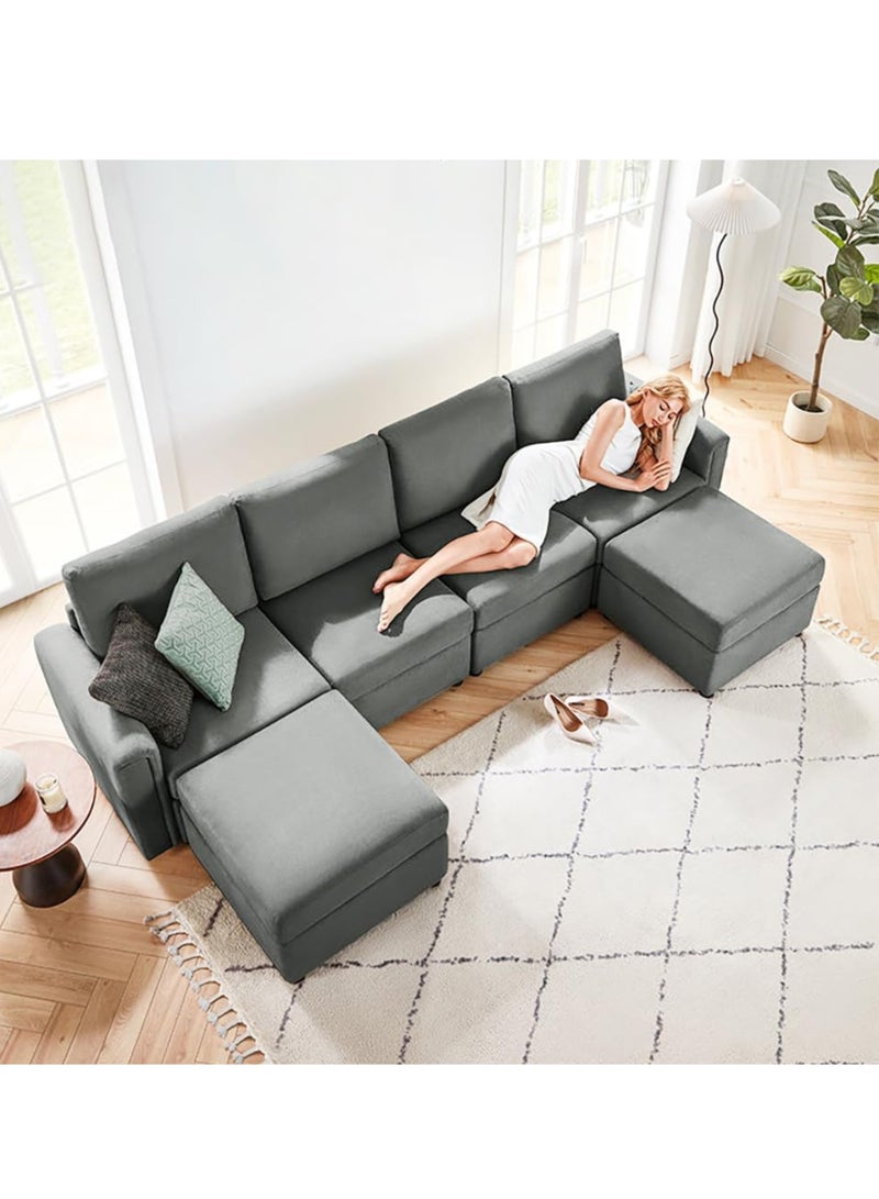 Karnak Linsy Salon U-Shape Modern Design Polyester Sofa For Living Room Color (Grey - 4 Seater) - Image 4