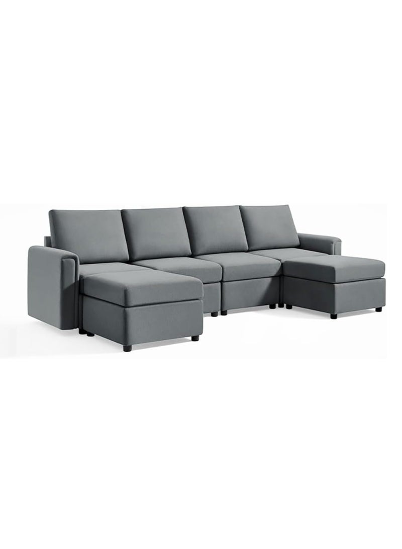 Karnak Linsy Salon U-Shape Modern Design Polyester Sofa For Living Room Color (Grey - 4 Seater) - Image 2