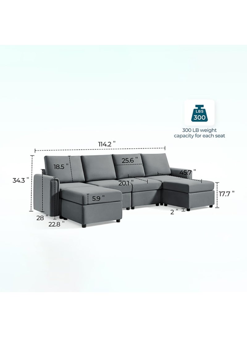 Karnak Linsy Salon U-Shape Modern Design Polyester Sofa For Living Room Color (Grey - 4 Seater) - Image 3