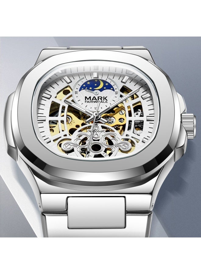 Mark Fairwhale Men's Nautical Style Automatic Mechanical Watch - Silver Case, Silver Dial & Silver Steel Bracelet - Image 2