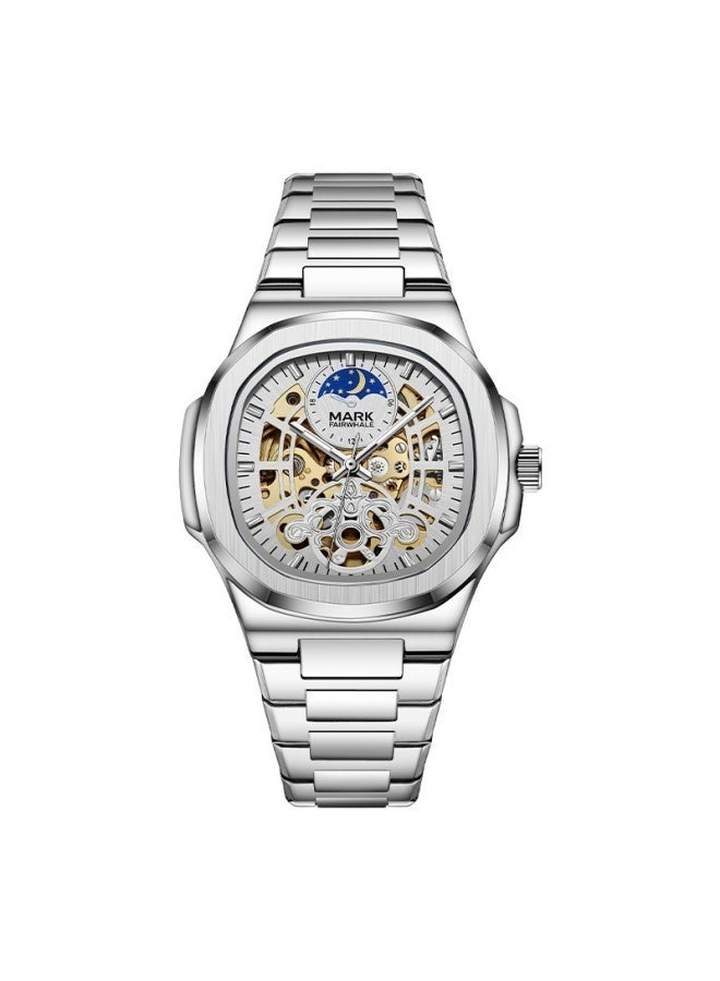 Mark Fairwhale Men's Nautical Style Automatic Mechanical Watch - Silver Case, Silver Dial & Silver Steel Bracelet - Image 1