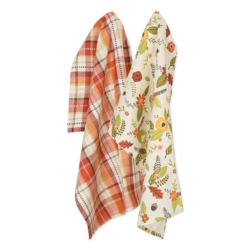 DII Fall Basics Kitchen Dishtowel Collection Printed Plaid Fall Dish Towel Set 18x28 Floral Plaid 2 Count - Image 2
