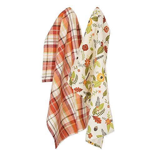 DII Fall Basics Kitchen Dishtowel Collection Printed Plaid Fall Dish Towel Set 18x28 Floral Plaid 2 Count - Image 1