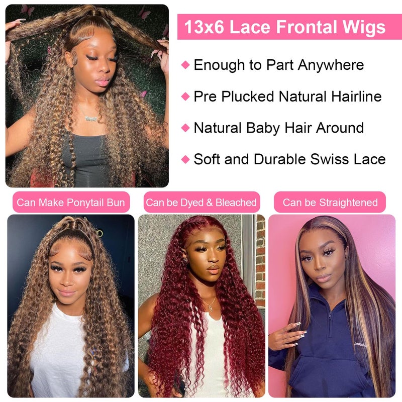 ZZMDS 30 Inch 13x6 Deep Wave Lace Front Wigs Human Hair Pre Plucked 4/27 Highlight Ombre Colored Glueless Wigs Water Wave Honey Blonde Lace Frontal Wigs Human for Women with Baby Hair - Image 4