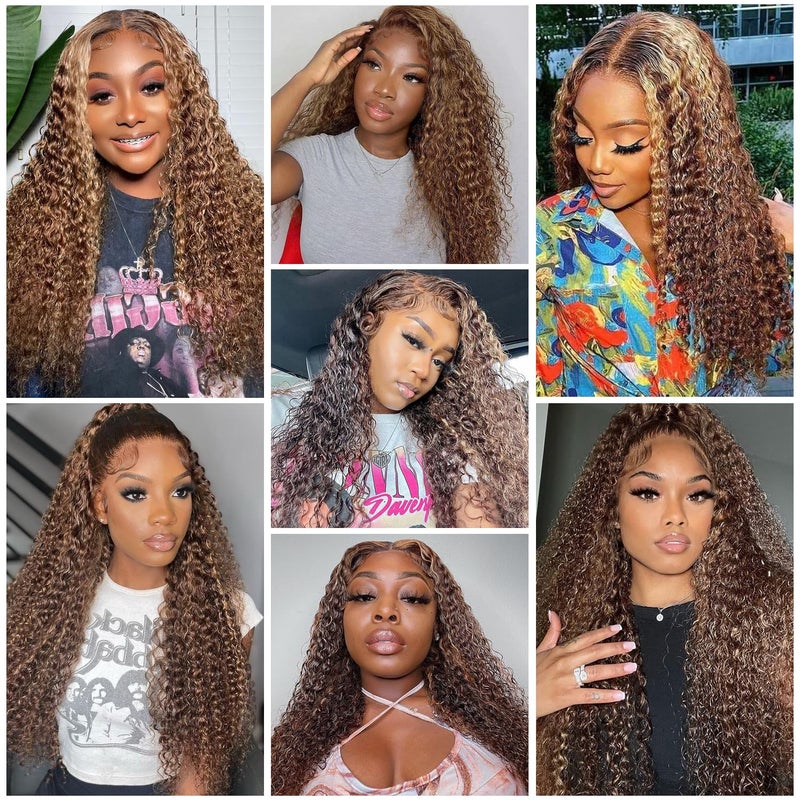 ZZMDS 30 Inch 13x6 Deep Wave Lace Front Wigs Human Hair Pre Plucked 4/27 Highlight Ombre Colored Glueless Wigs Water Wave Honey Blonde Lace Frontal Wigs Human for Women with Baby Hair - Image 5