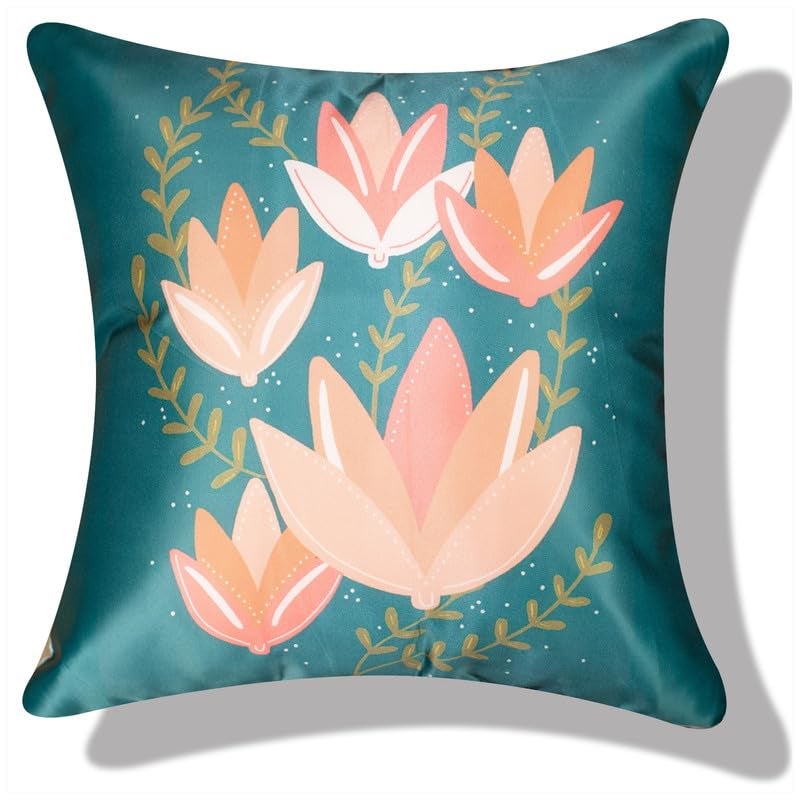Vendola Printed Satin Sofa Cushion Covers Set of 5 18 inch x 18 inch, Blue, Pink & Green Throw Pillow Covers for Sofa, Decorative Cushion Covers for Living Room, Bedroom, Couch, (Maples, 18x18) - Image 4
