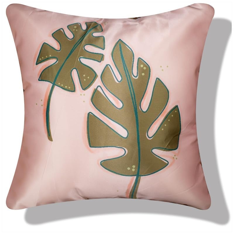 Vendola Printed Satin Sofa Cushion Covers Set of 5 18 inch x 18 inch, Blue, Pink & Green Throw Pillow Covers for Sofa, Decorative Cushion Covers for Living Room, Bedroom, Couch, (Maples, 18x18) - Image 5