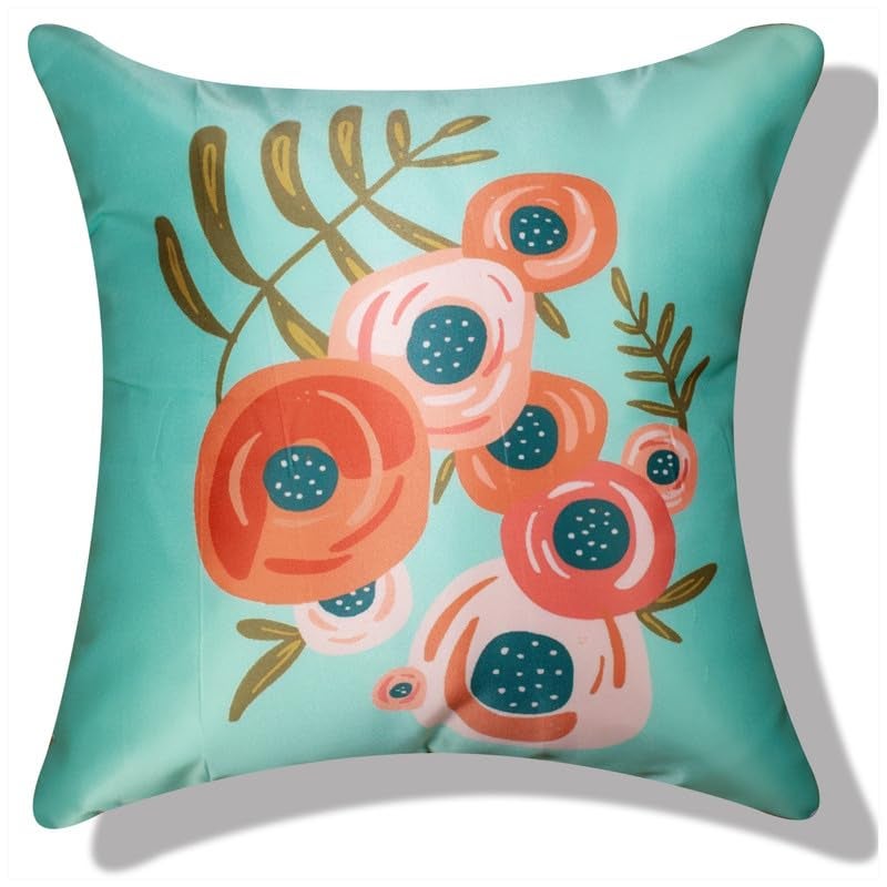 Vendola Printed Satin Sofa Cushion Covers Set of 5 18 inch x 18 inch, Blue, Pink & Green Throw Pillow Covers for Sofa, Decorative Cushion Covers for Living Room, Bedroom, Couch, (Maples, 18x18) - Image 2