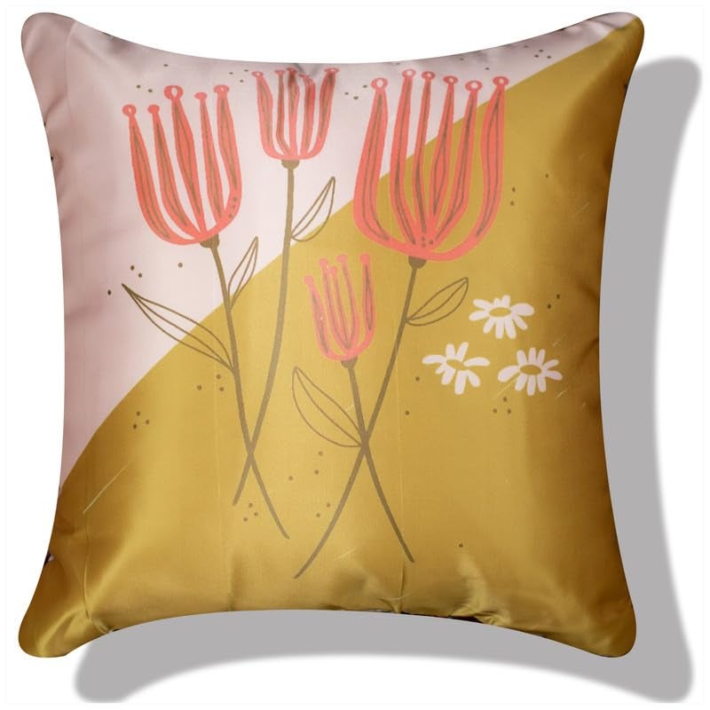 Vendola Printed Satin Sofa Cushion Covers Set of 5 18 inch x 18 inch, Blue, Pink & Green Throw Pillow Covers for Sofa, Decorative Cushion Covers for Living Room, Bedroom, Couch, (Maples, 18x18) - Image 3