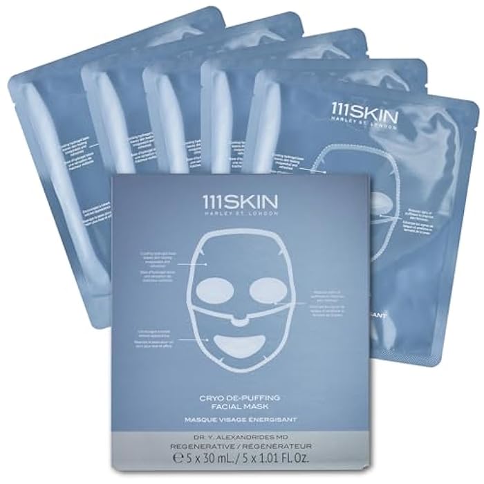 111SKIN Cryo De-Puffing Energy Facial Mask - Fragrance Free - Tighten, De-Puff & Refresh - Peptides & Caffeine - Set of 5 (1 oz each) - Depuffing Face Mask - Image 1