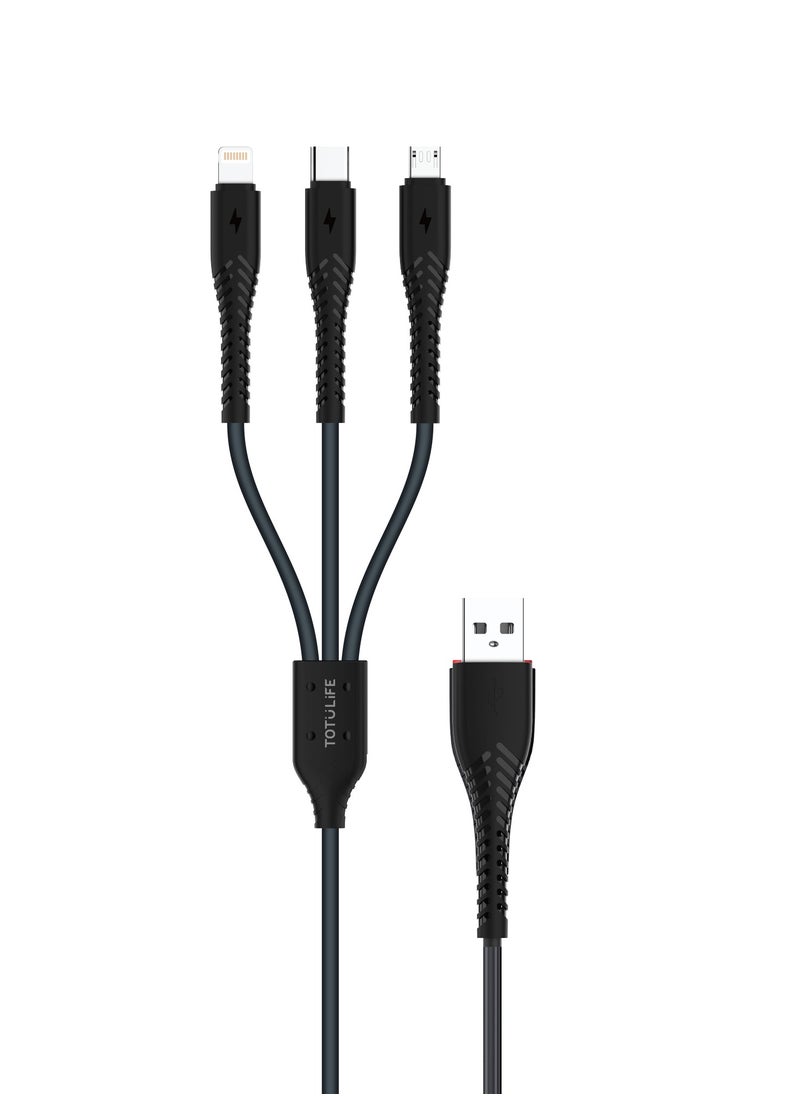 Totulife SMART Series 3-in-1 Fast Charging Cable – TPE Wire, Anti-Breakage, 1.2m – Black  - Image 4