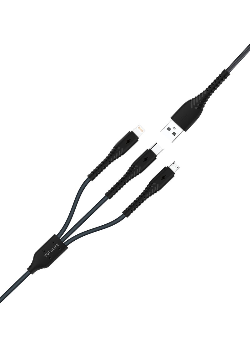Totulife SMART Series 3-in-1 Fast Charging Cable – TPE Wire, Anti-Breakage, 1.2m – Black  - Image 3