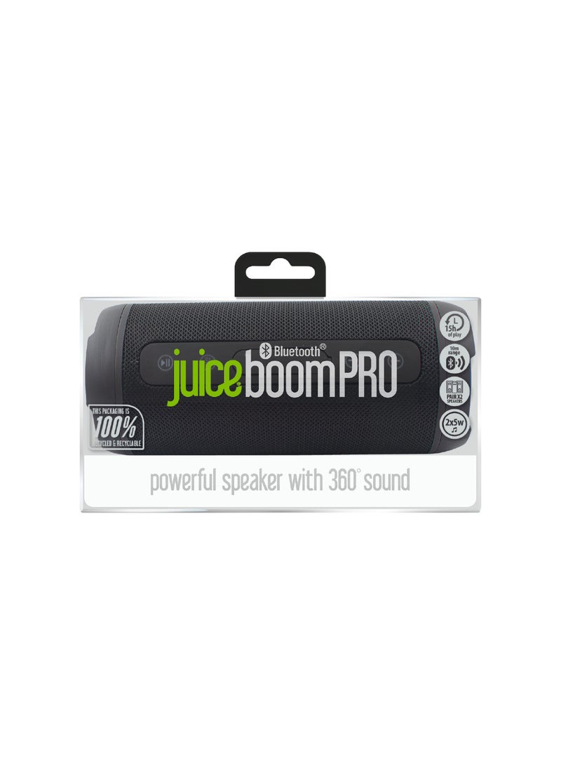 JUICE BoomPRO Portable Bluetooth Speakers, IPX5 Waterproof Wireless Speaker with 10W Loud Stereo, 360 Degree Sound, Outdoor Speaker with 10m Bluetooth Range, Deep Bass, 15H Playtime Wireless Stereo for Home, Outdoors, Hiking- Black - Image 3