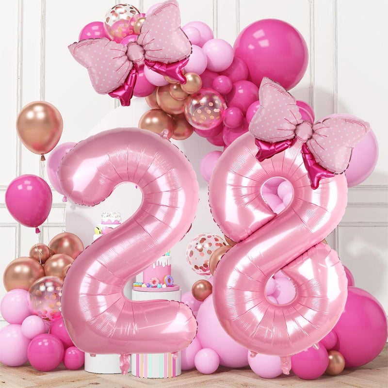 LEBERY Pink Bow Balloons 40 Inch Pink Number 8 Balloon Jumbo Number 8 Birthday Balloons for Girls, Mini Bowtie Foil Balloon for Princess Cowgirl Mouse Themed 8th Birthday Baby Shower Decorations - Image 4