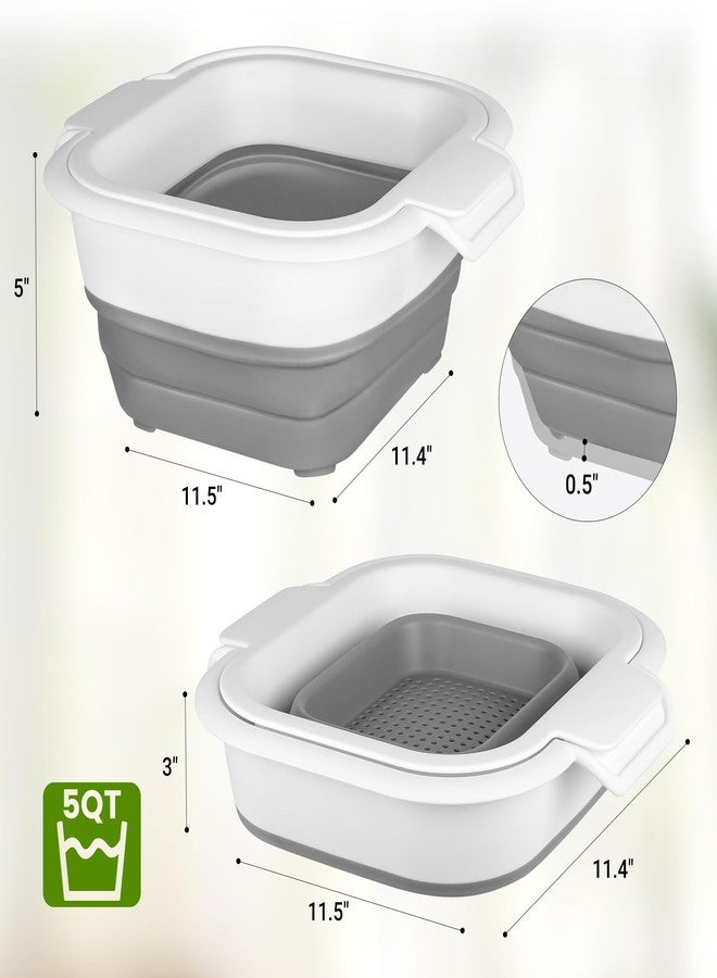ROTTOGOON Collapsible Colander Set with Strainer Bowl, 2 in 1 Fruit Washing Basket with Strainer, 5 + 3 QT Plastic Colanders for Kitchen, Foldable Double Layered Colanders Bowl for Vegetable, Grey - Image 2