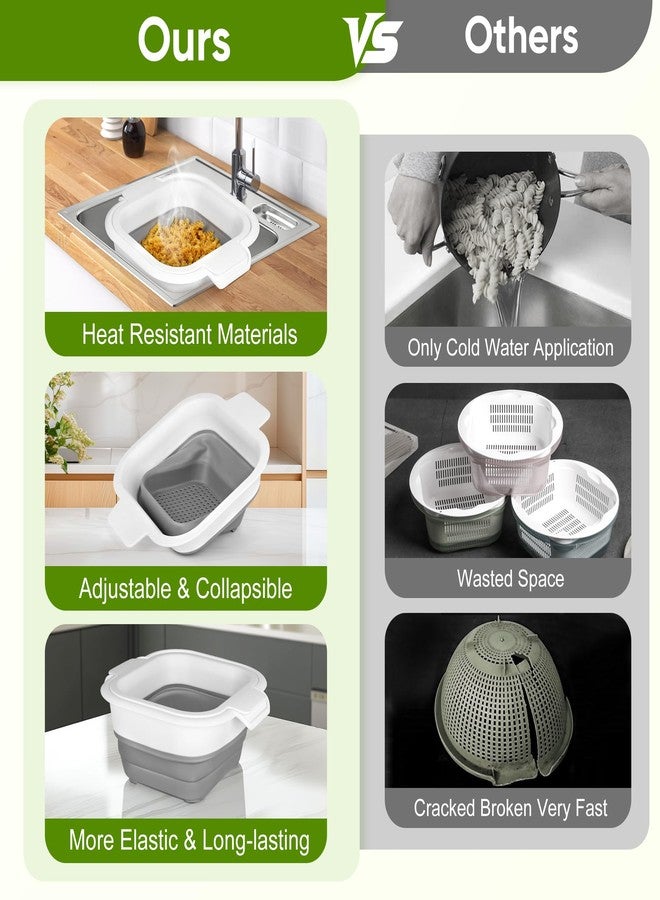ROTTOGOON Collapsible Colander Set with Strainer Bowl, 2 in 1 Fruit Washing Basket with Strainer, 5 + 3 QT Plastic Colanders for Kitchen, Foldable Double Layered Colanders Bowl for Vegetable, Grey - Image 5