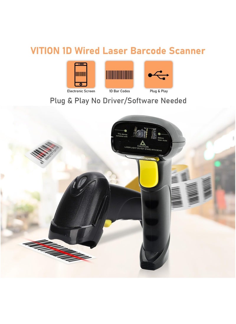 VITION - Barcode Scanner Wired Usb Automatic Laser Barcode Reader Handheld Bar Code Reader Bar Code Hand Scanner for Computer POS Laptop (1D – X-9102) - Image 1