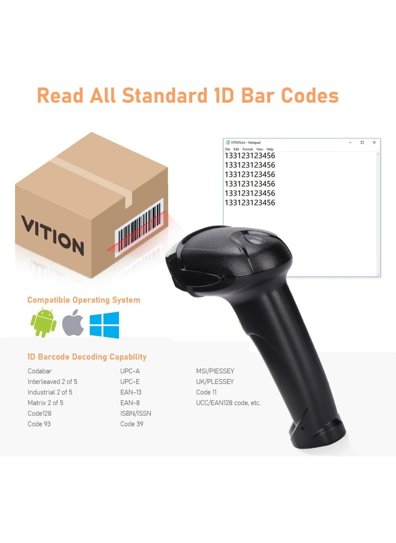 VITION - Barcode Scanner Wired Usb Automatic Laser Barcode Reader Handheld Bar Code Reader Bar Code Hand Scanner for Computer POS Laptop (1D – X-9102) - Image 1