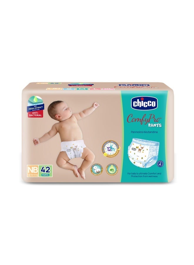 Chicco Comfy-Pro Pant Style Baby Diapers | Anti-bacterial benefits | Ultra Soft & 12hrs protection | Wetness indicator & Disposing Tapes - New Born, 42 Count, Upto 5kg - Image 1