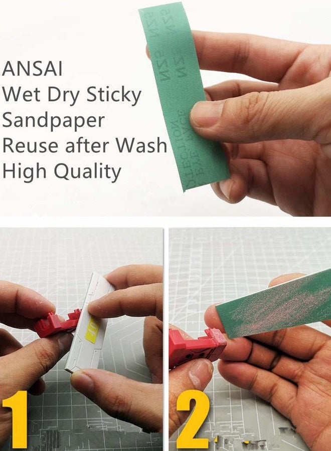 ANSAI Hobby Model Tools Abrasive Waterproof Wet/Dry Reuse Sticky Sandpaper Assorted Grit of 400/600/ 800/1000/ 1200 (125 pcs) - Image 2