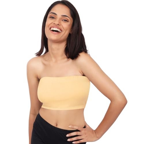 DChica Slip-On Strapless Bra for Women, Cotton Non-Padded Full Coverage Wire-Free Tube Bras Women's, Perfect for Low-Cut Tops, Dresses, Crop Tops & Western Outfits (Pack of 1), Beige S - Image 1