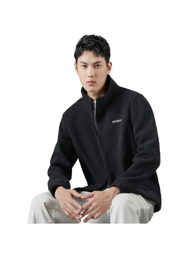 ROMON Men'S Jacket Autumn And Winter Faux Lamb Wool Stand Collar Fleece Jacket Plush Coat Men'S Black Axl - Image 1