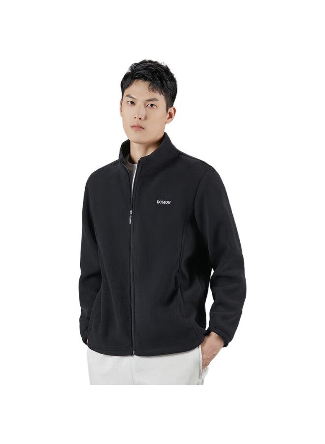 ROMON Men'S Jacket Autumn And Winter Faux Lamb Wool Stand Collar Fleece Jacket Plush Coat Men'S Black Axl - Image 2